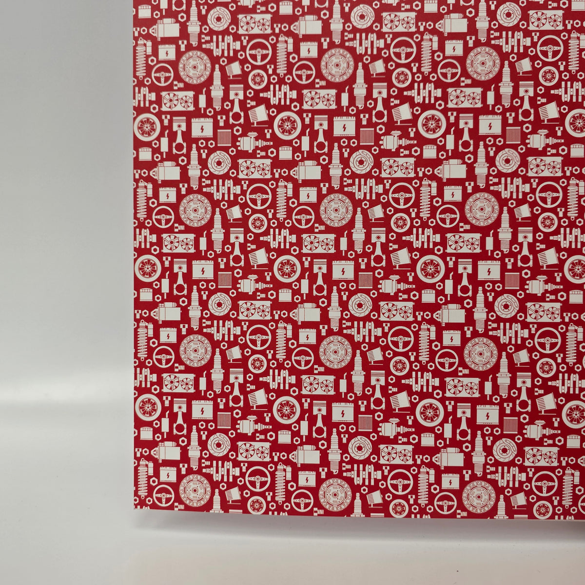 PatternPly® Red and White Mechanic Parts sheet showing the pattern