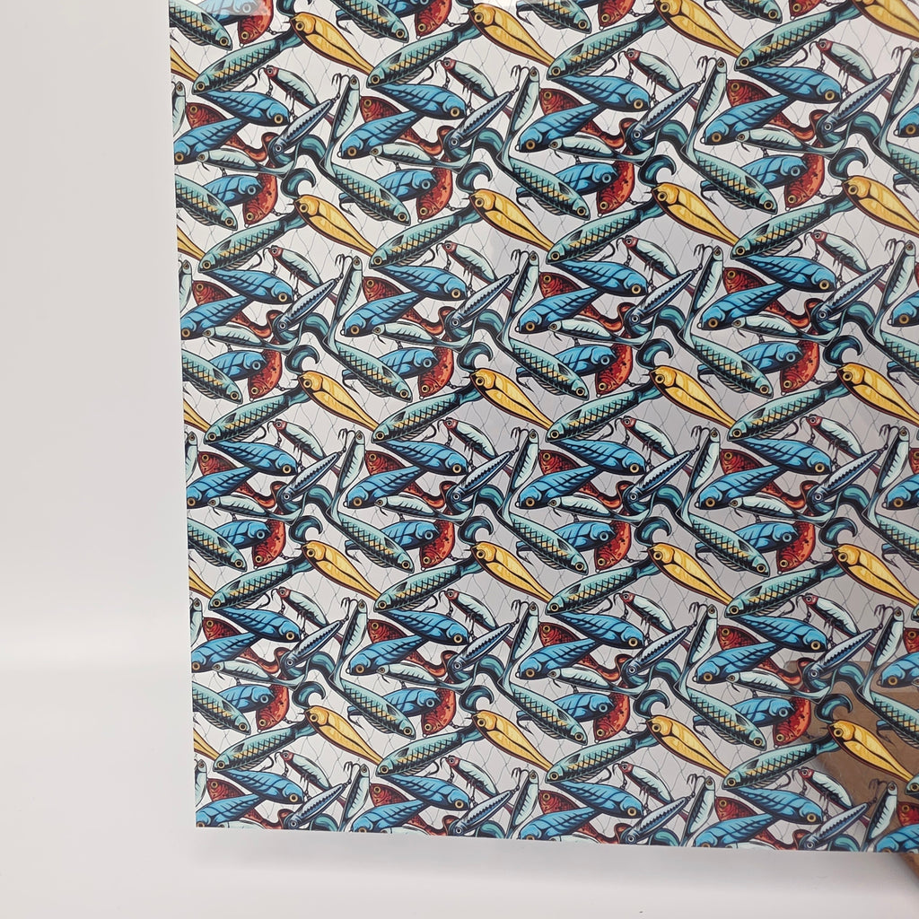 PatternPly® Scattered Fish Lures sheet showing the pattern