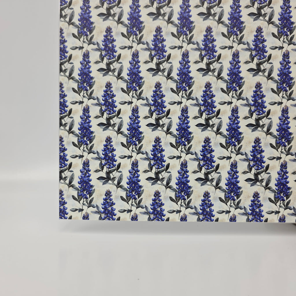 PatternPly® Full Coverage Mini Elegant Bluebonnets sheet showing the pattern