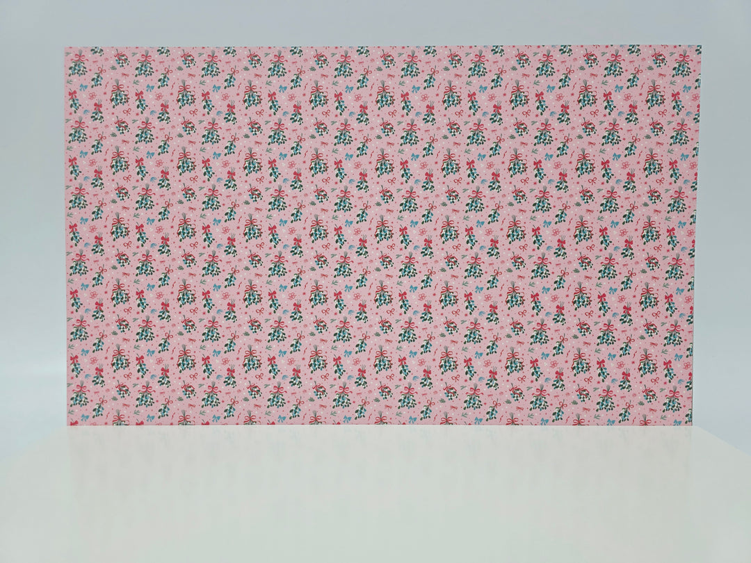PatternPly® Full Coverage Mistletoe and Bows on Pink