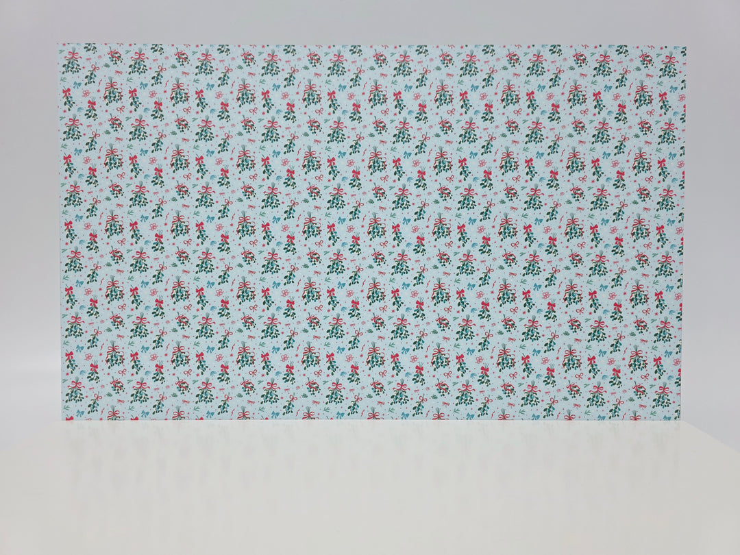 PatternPly® Full Coverage Mistletoe and Bows on Blue