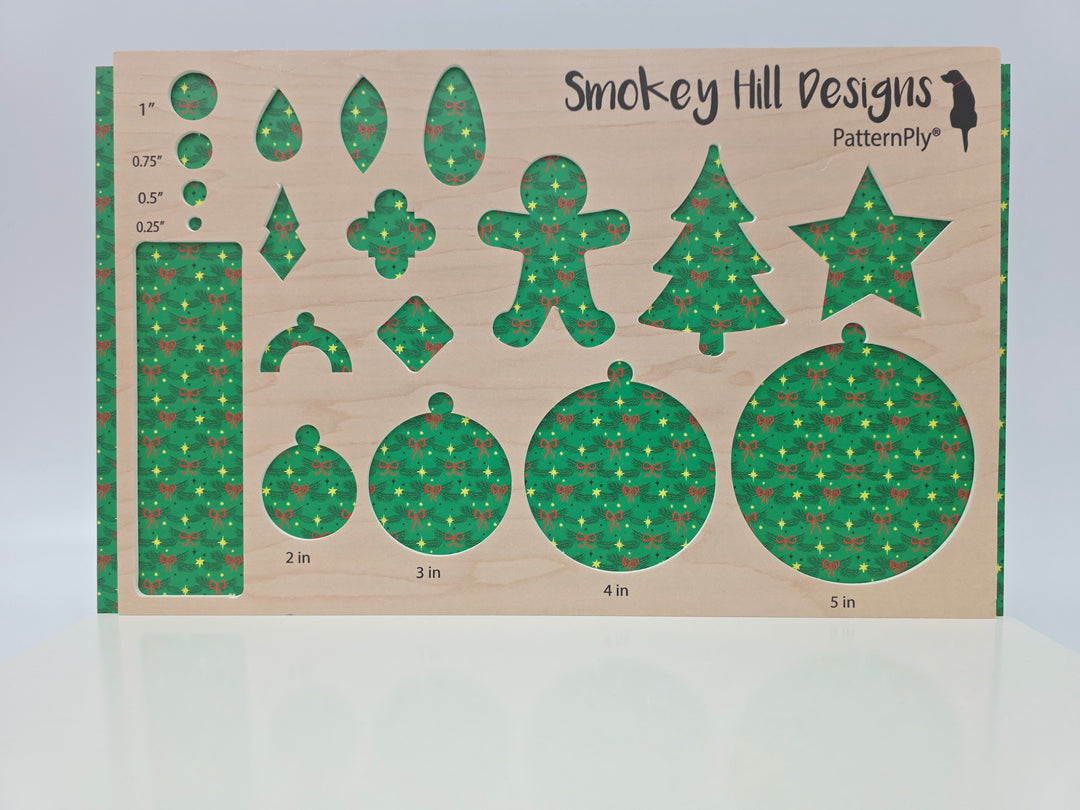 PatternPly® Full Coverage Red Bows and Pine on GREEN