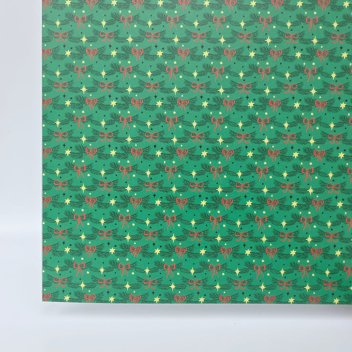 PatternPly® Full Coverage Red Bows and Pine on GREEN