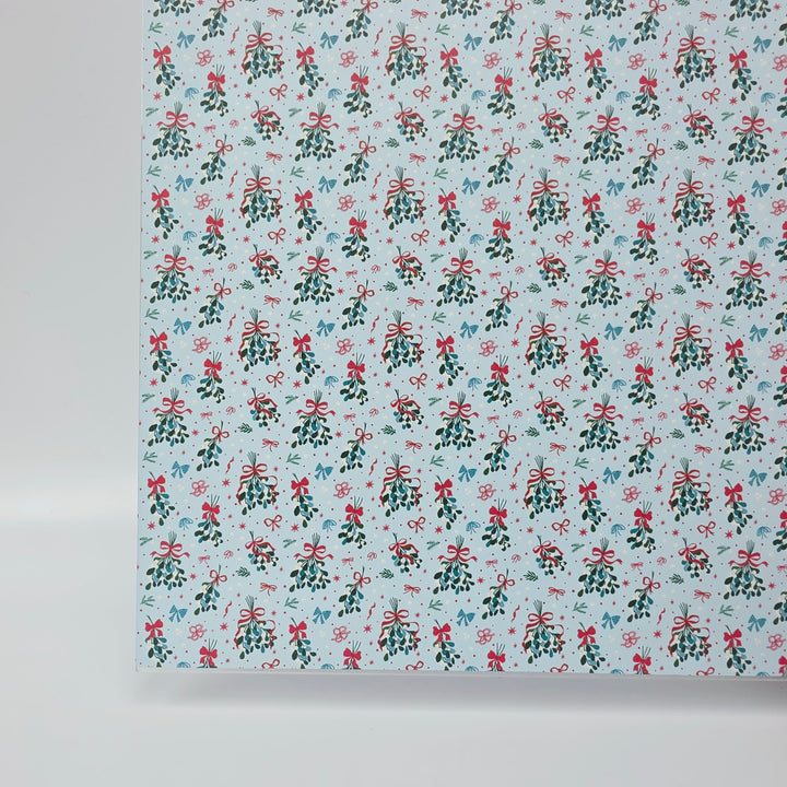 PatternPly® Full Coverage Mistletoe and Bows on Blue