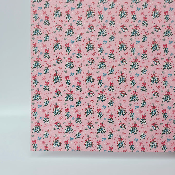 PatternPly® Full Coverage Mistletoe and Bows on Pink