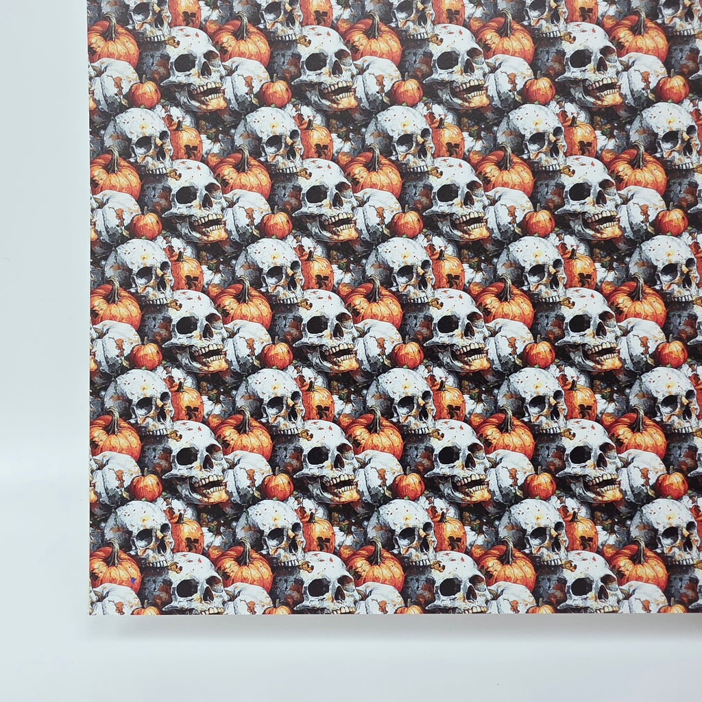PatternPly® Full Coverage Skulls and Pumpkins sheet showing the pattern