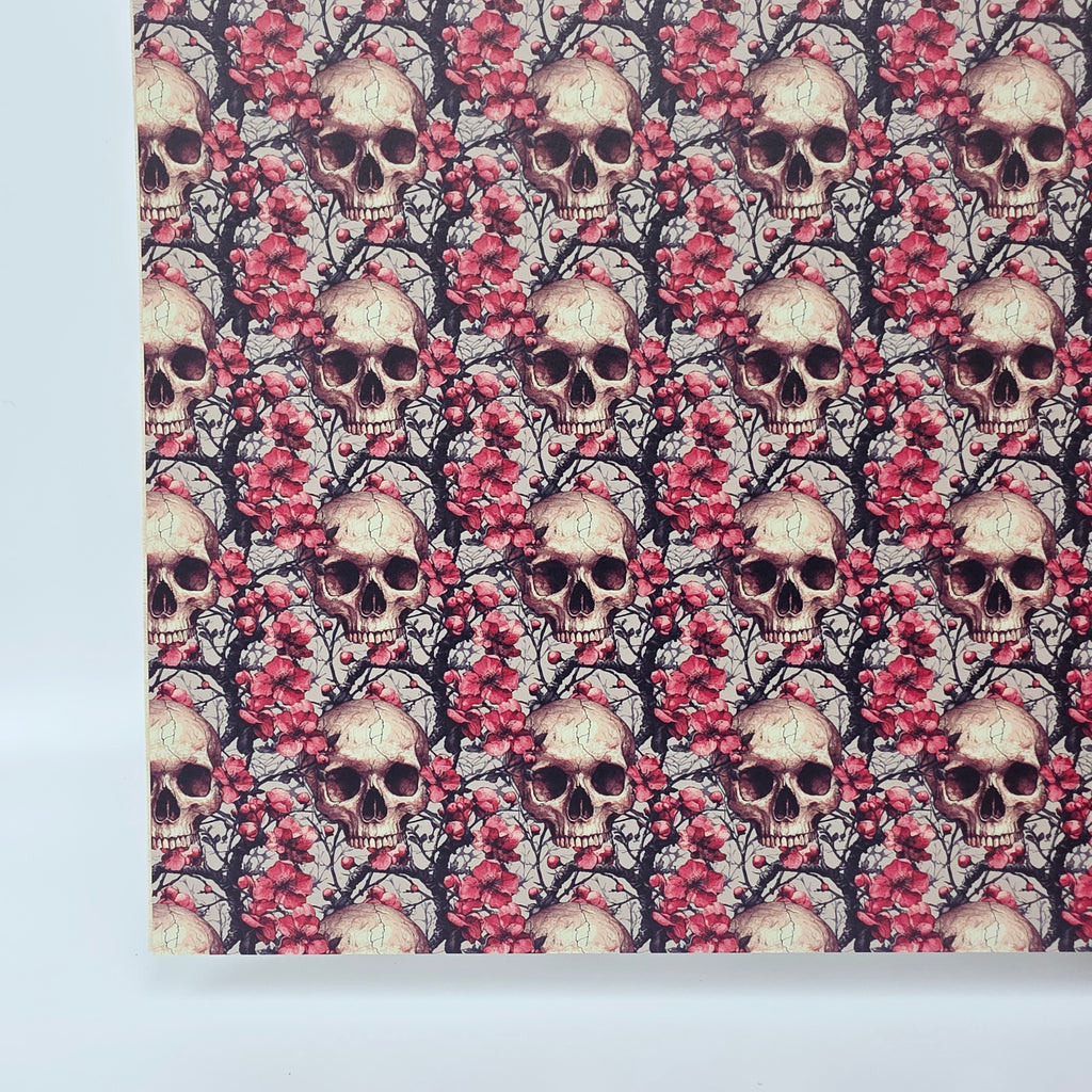 PatternPly® Full Coverage Skulls and Blossoms sheet showing the pattern