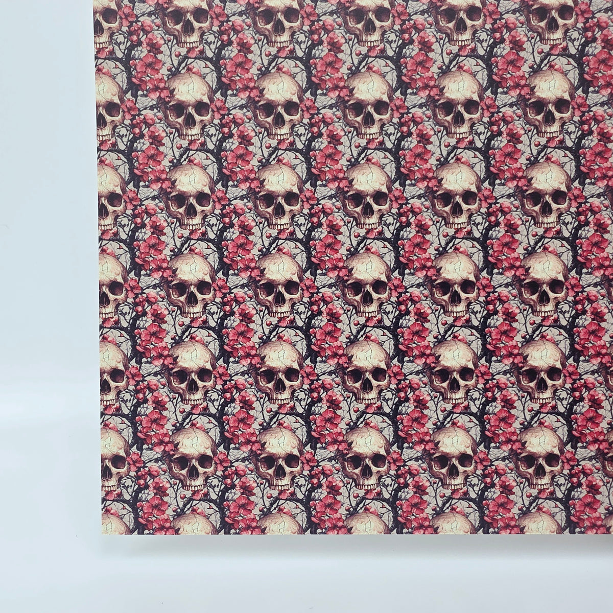 PatternPly® Full Coverage Skulls and Blossoms MICRO sheet showing the pattern