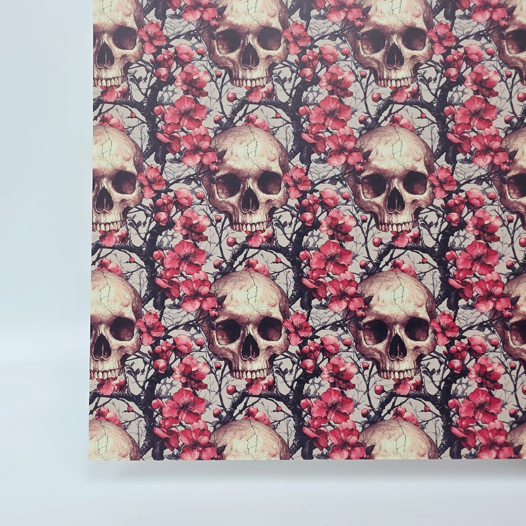 PatternPly® Full Coverage Skulls and Blossoms LARGE sheet showing the pattern