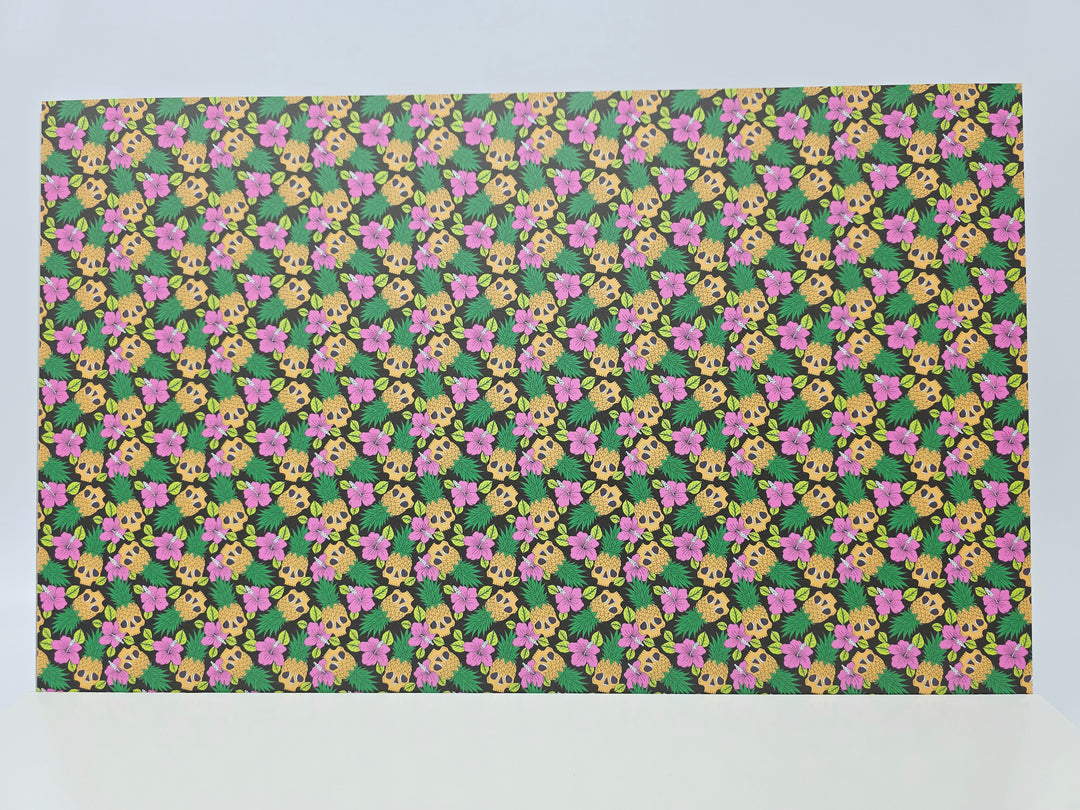 PatternPly® Full Coverage Luau Skulls on Black