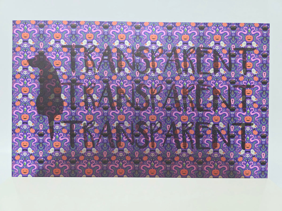 PatternPly® Transparent Mystic Snakes and Ghosts on Purple sheet showing the pattern
