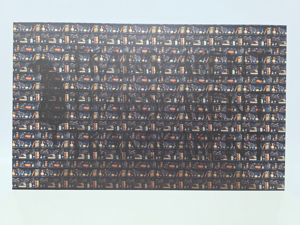 PatternPly® Transparent Witchy Bookshelves sheet showing the pattern