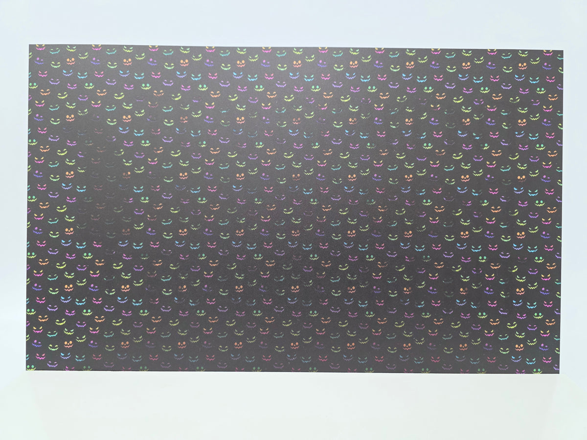 PatternPly® Transparent Neon Spooky Faces sheet showing the pattern