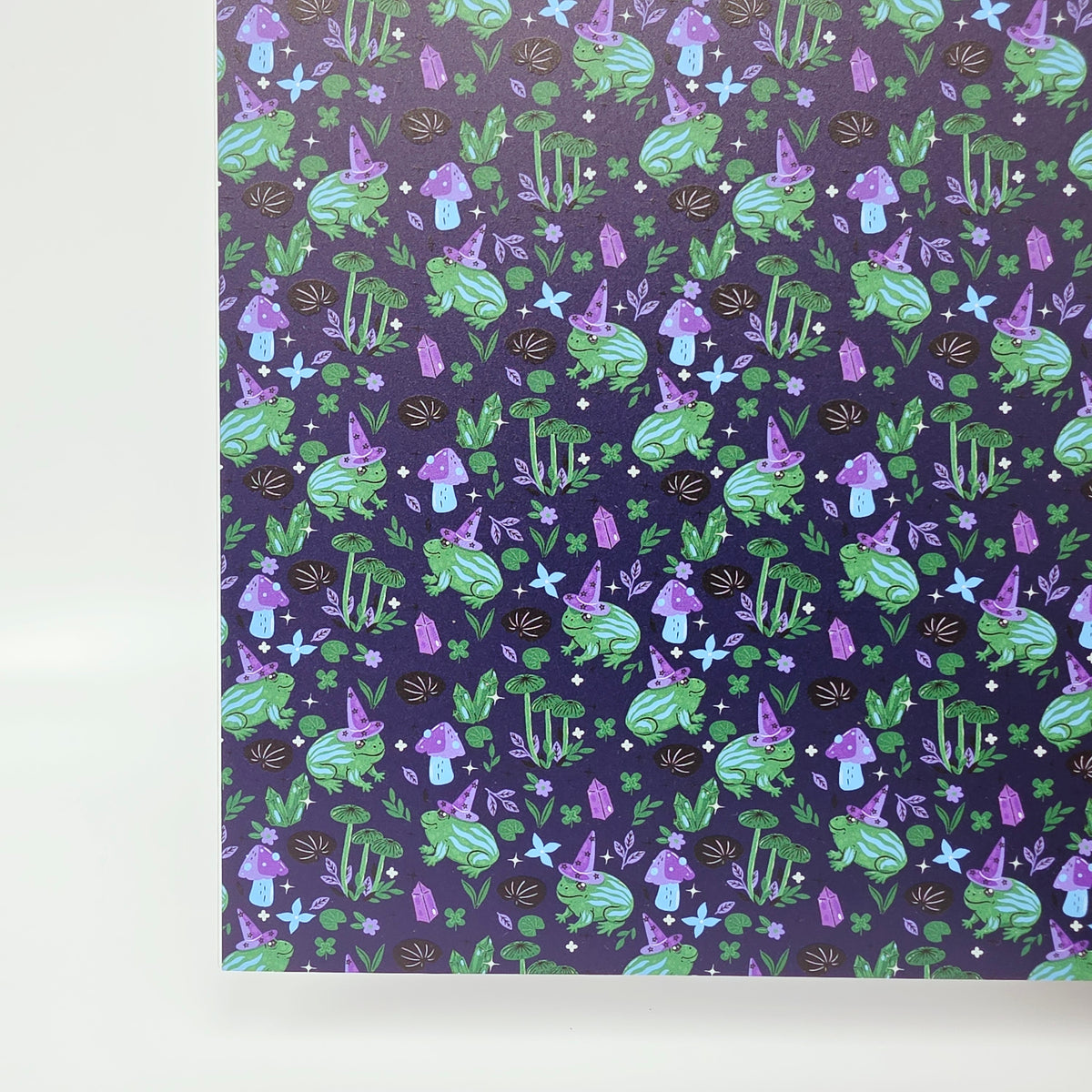 PatternPly® Full Coverage Witchy Frogs on Navy sheet showing the pattern