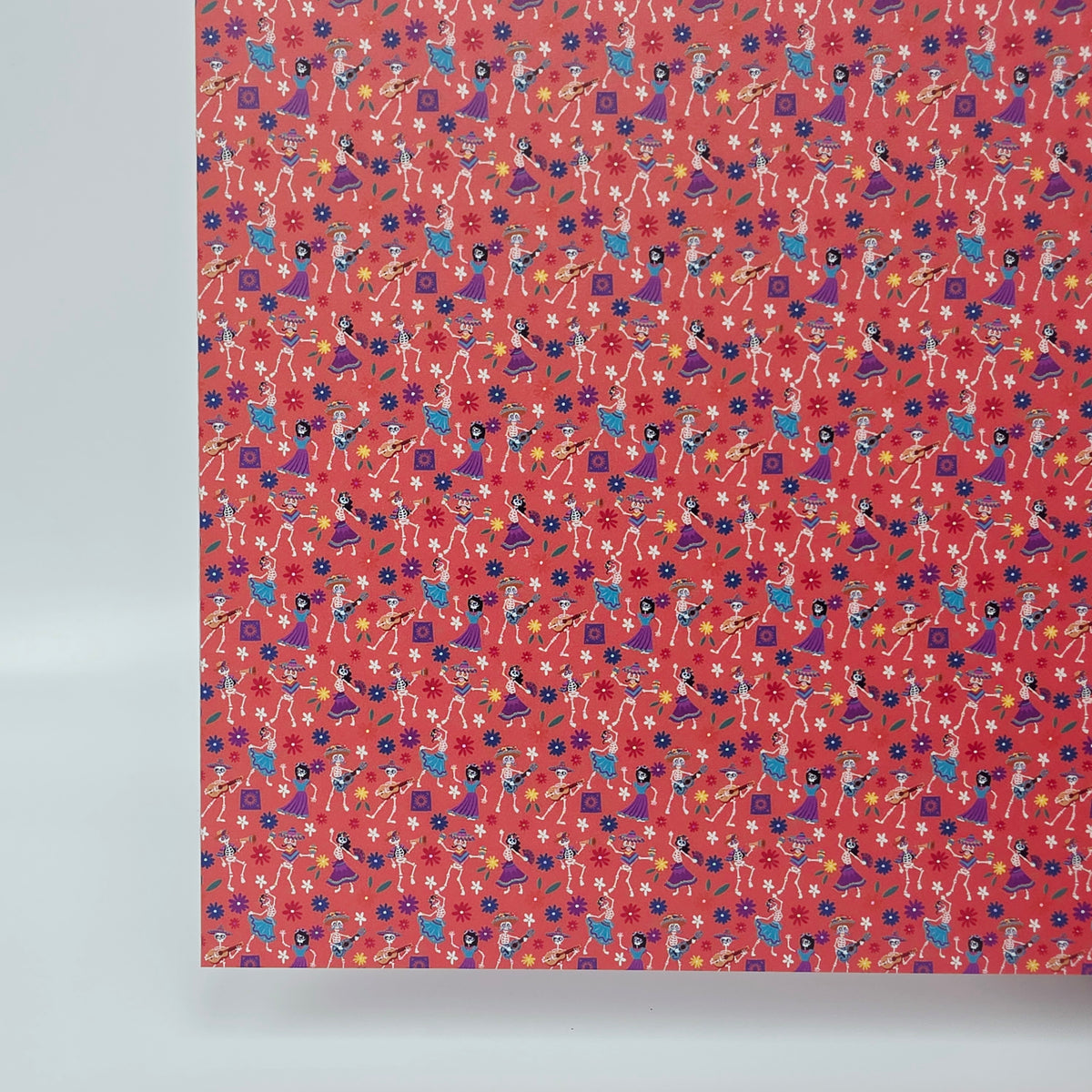 PatternPly® Full Coverage Skeleton Fiesta on Coral MICRO sheet showing the pattern
