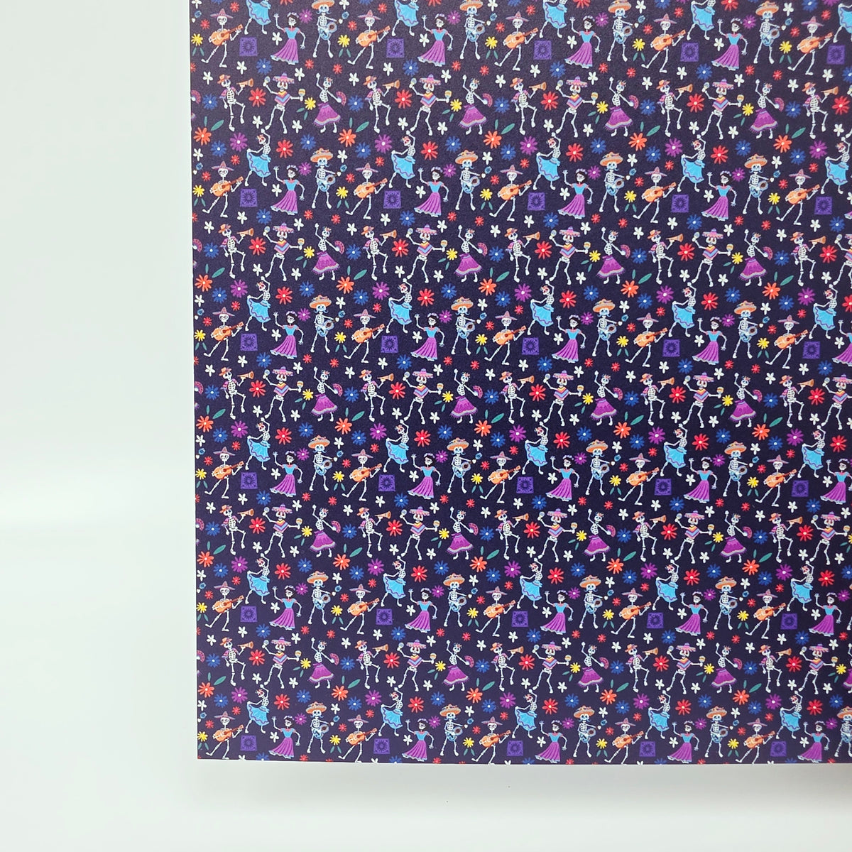 PatternPly® Full Coverage Skeleton Fiesta on Navy MICRO sheet showing the pattern