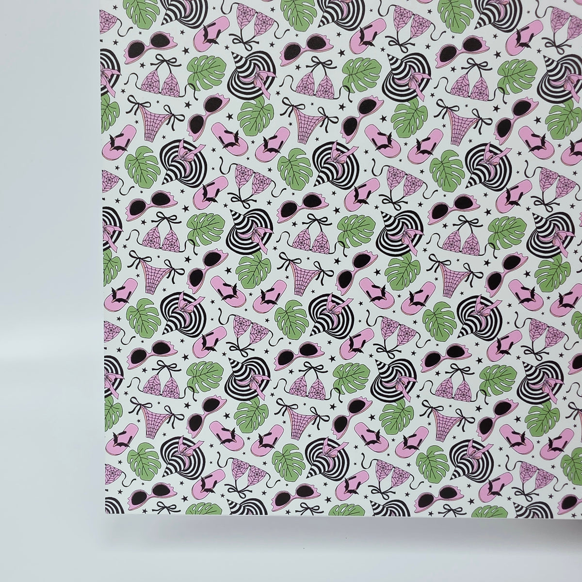 PatternPly® Full Coverage Pink BikiniWeen on White sheet showing the pattern