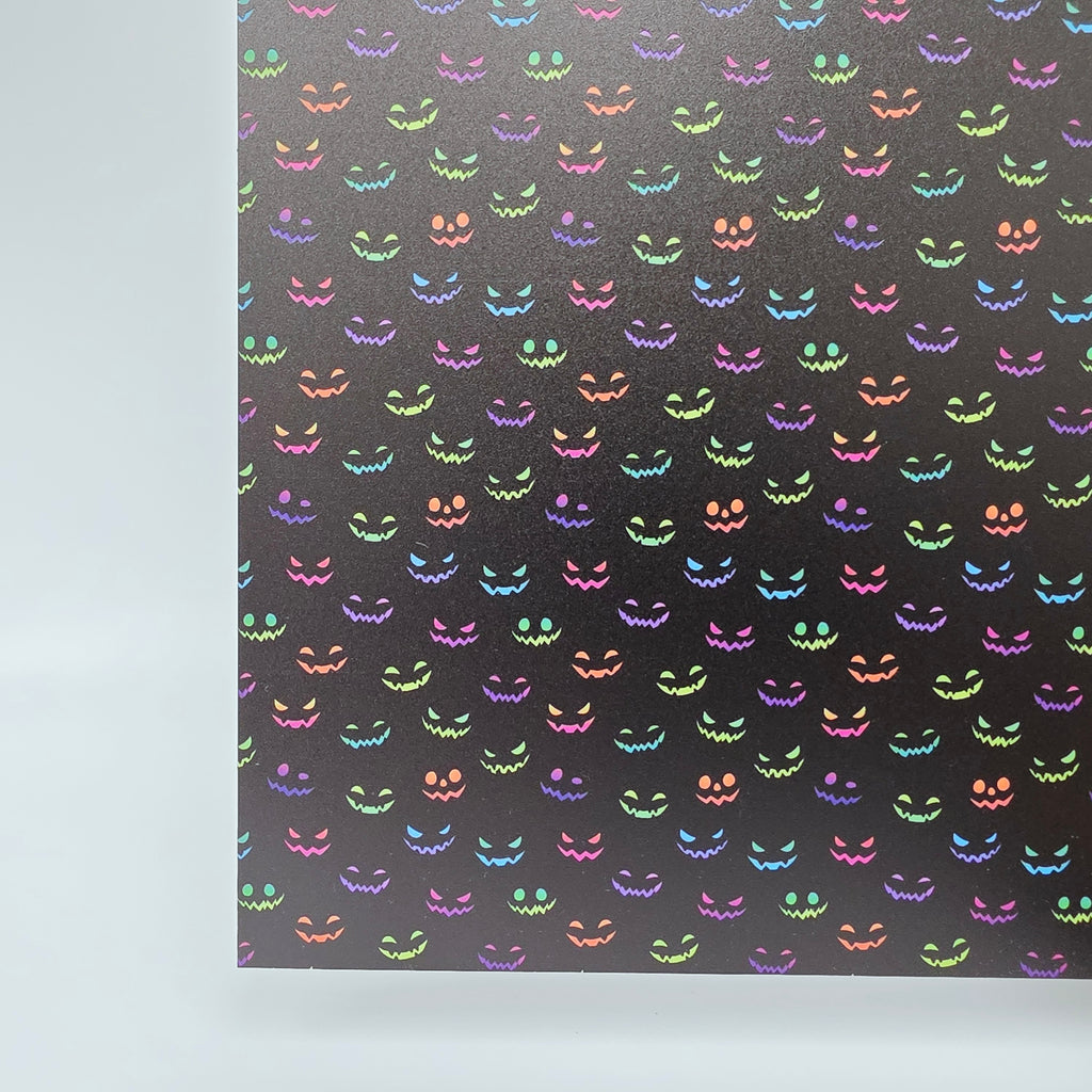 PatternPly® Full Coverage Neon Spooky Faces sheet showing the pattern