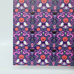 PatternPly® Full Coverage Mystic Snakes and Ghosts on Purple sheet showing the pattern
