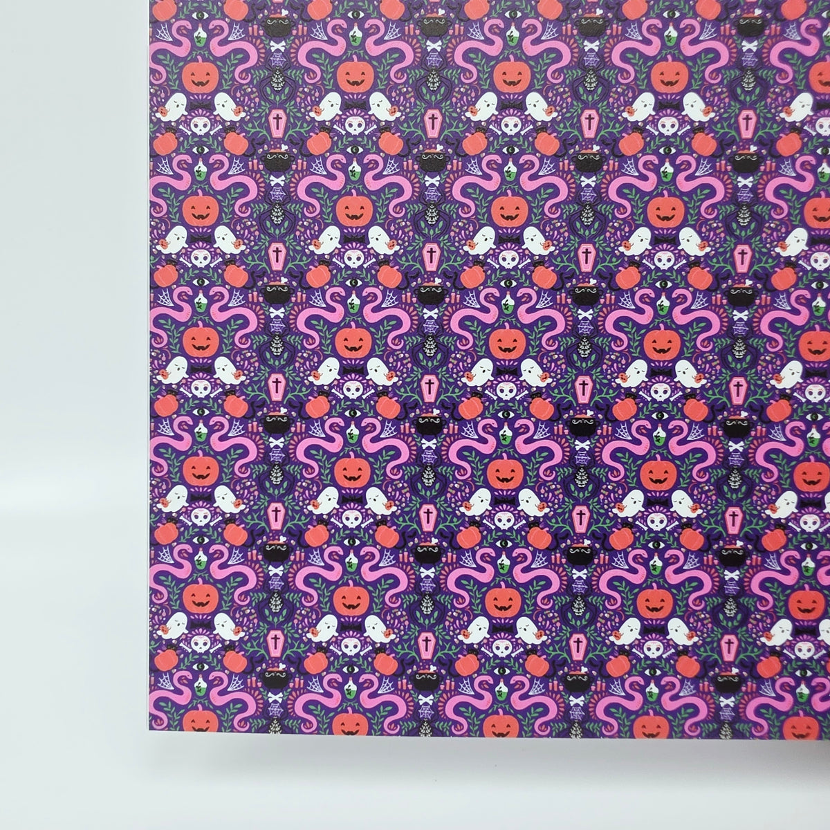 PatternPly® Full Coverage Mystic Snakes and Ghosts on Purple MICRO sheet showing the pattern