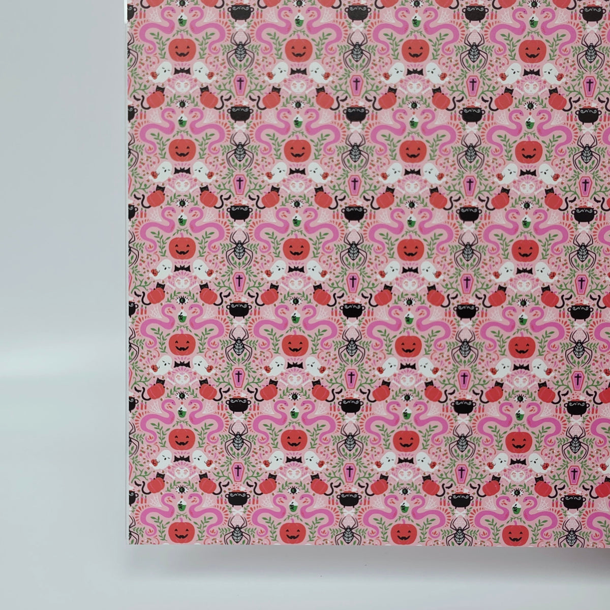 PatternPly® Full Coverage Mystic Snakes and Ghosts on Pink MICRO sheet showing the pattern