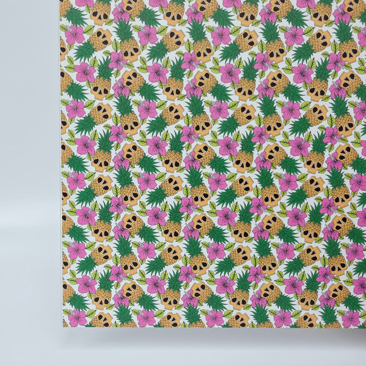 PatternPly® Full Coverage Luau Skulls on White MICRO