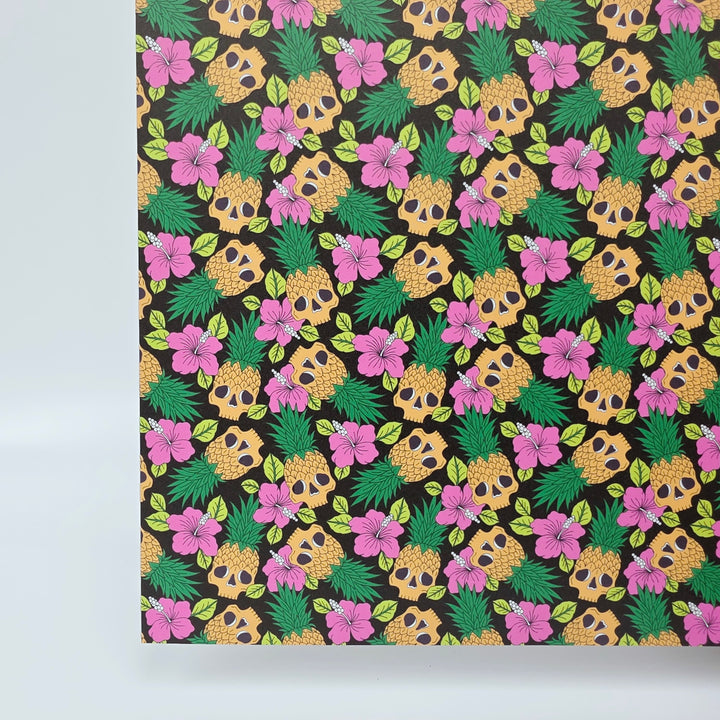 PatternPly® Full Coverage Luau Skulls on Black