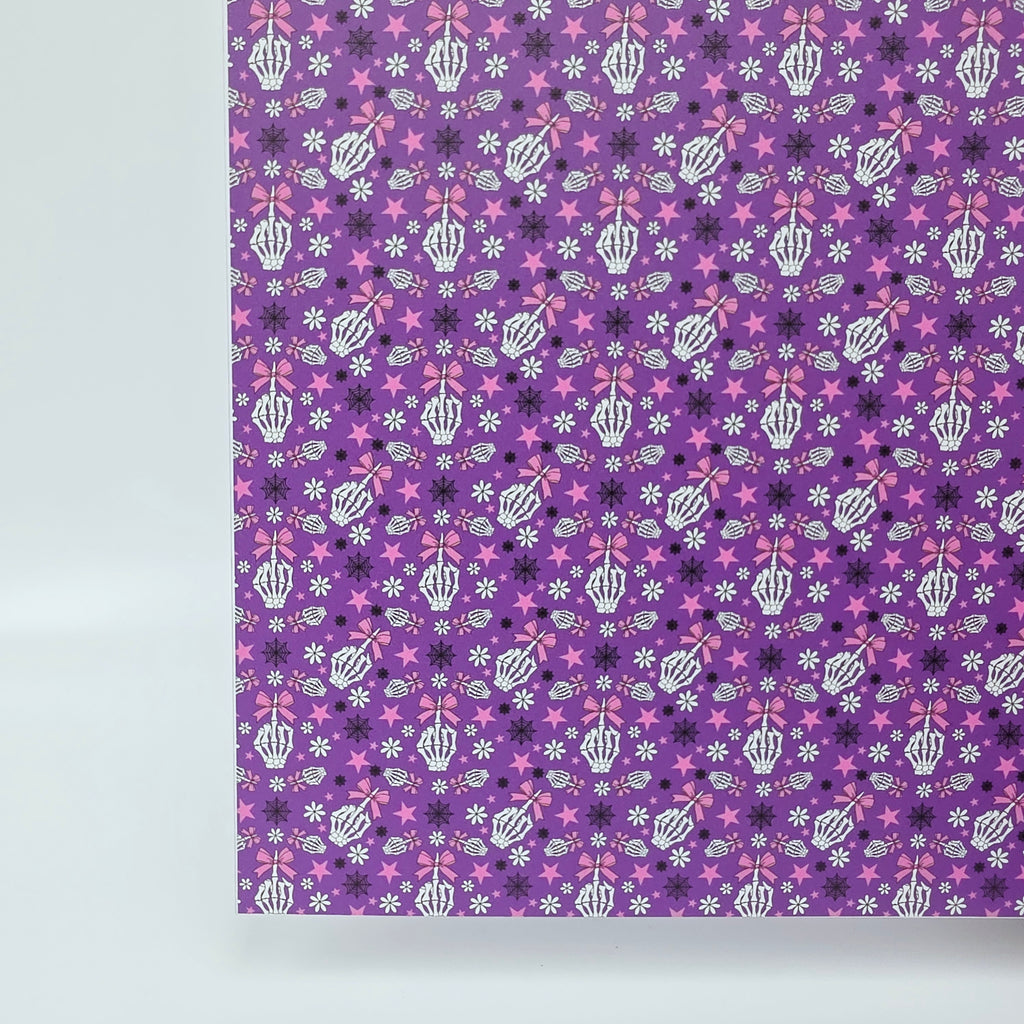 PatternPly® Full Coverage Fingers and Bows on Purple MICRO sheet showing the pattern