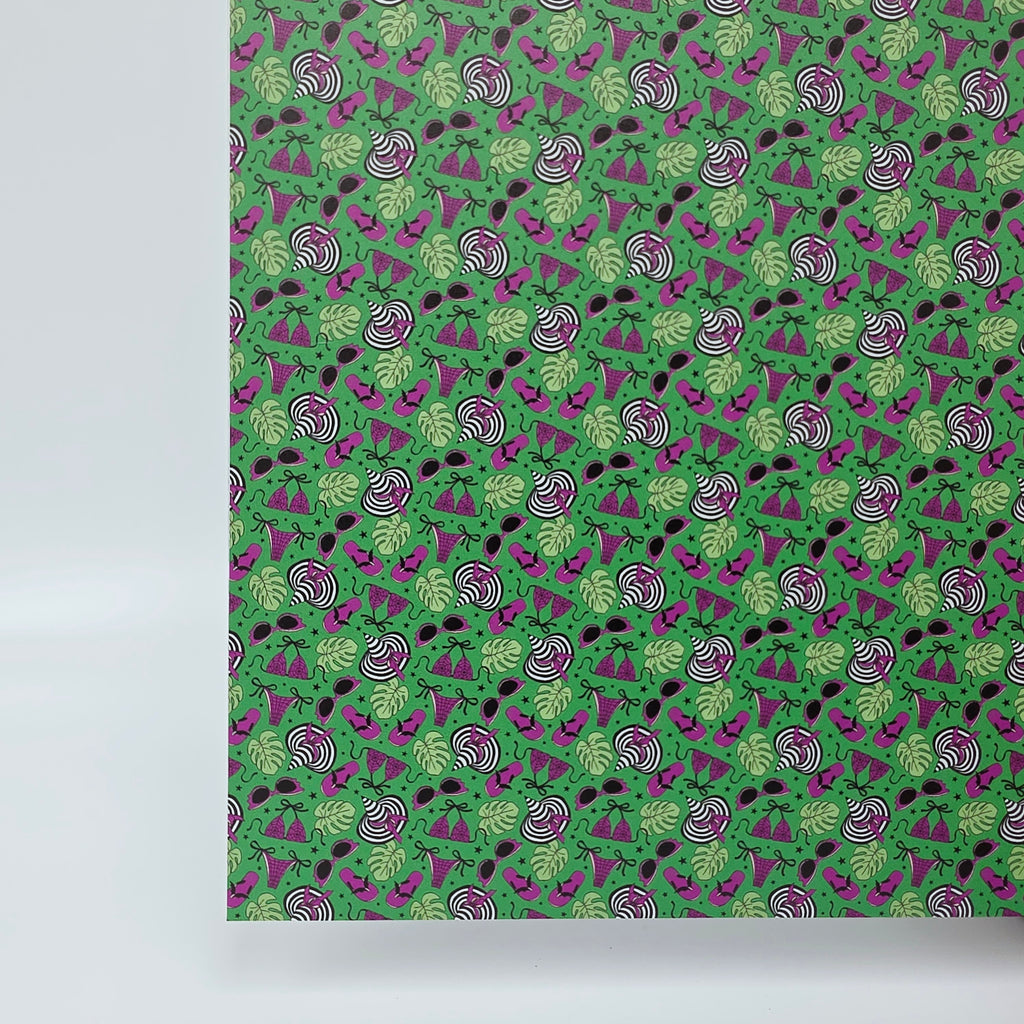 PatternPly® Full Coverage BikiniWeen on Green MICRO sheet showing the pattern