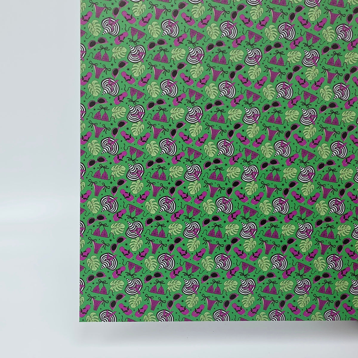 PatternPly® Full Coverage BikiniWeen on Green MICRO sheet showing the pattern