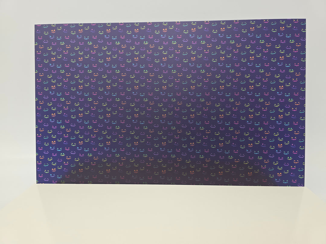 PatternPly® Transparent Neon Spooky Faces On Purple