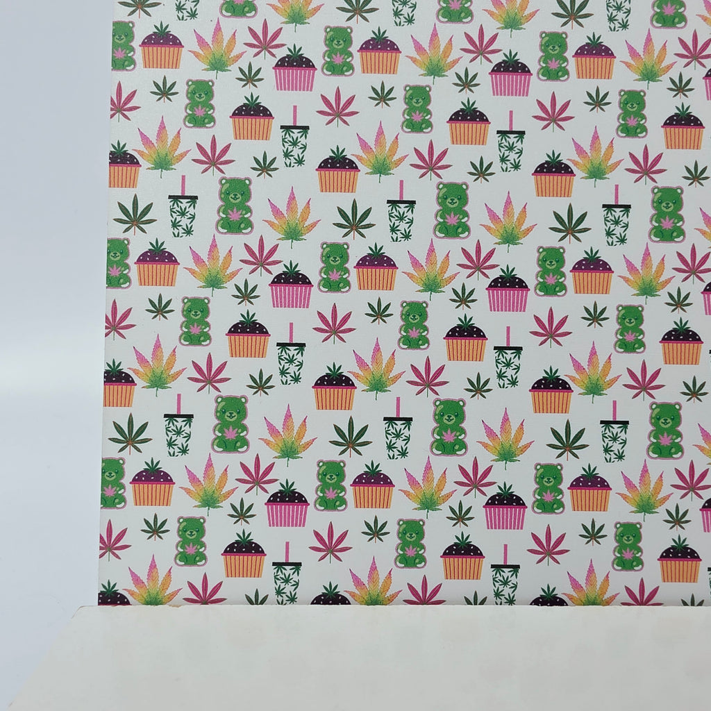 PatternPly® Full Coverage Pastel Weed and Yummies sheet showing the pattern