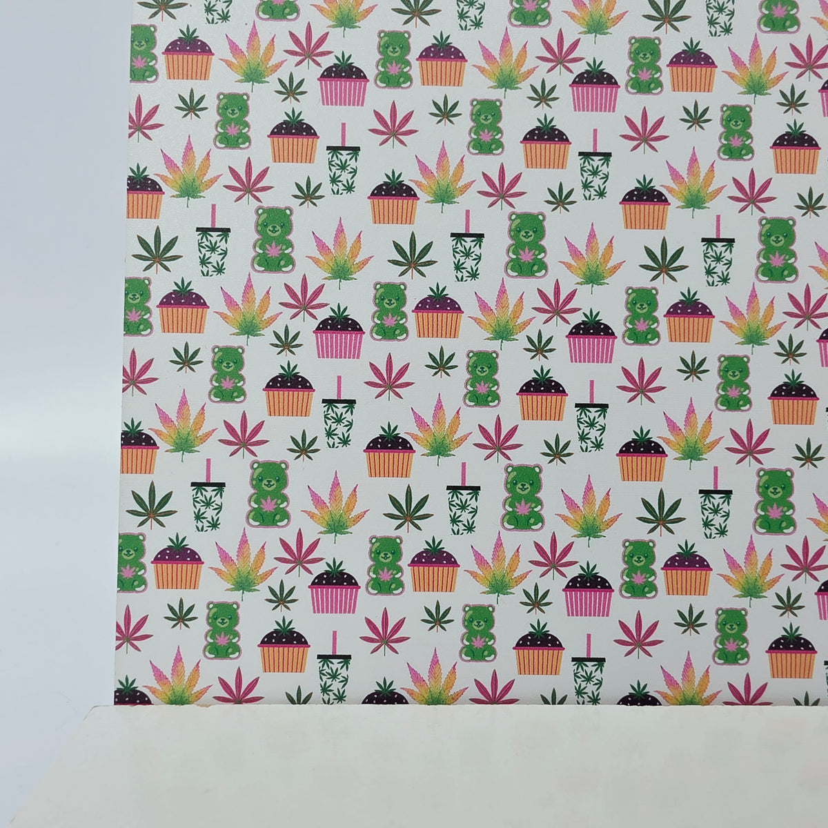 PatternPly® Full Coverage Pastel Weed and Yummies sheet showing the pattern