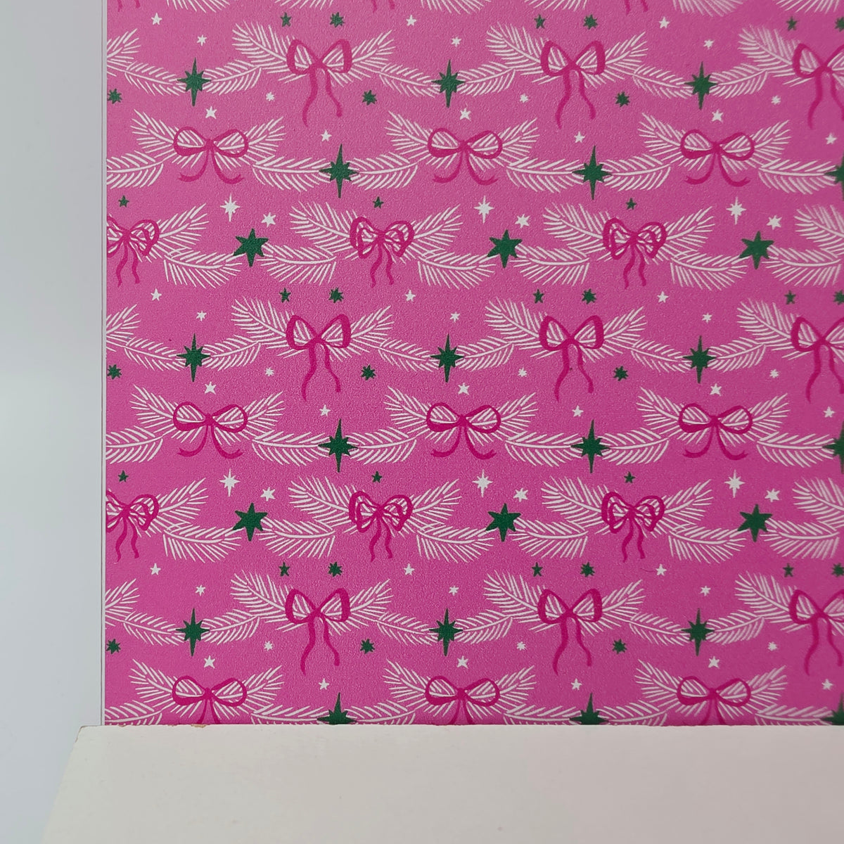 PatternPly® Full Coverage Pink Bows and Pine White sheet showing the pattern