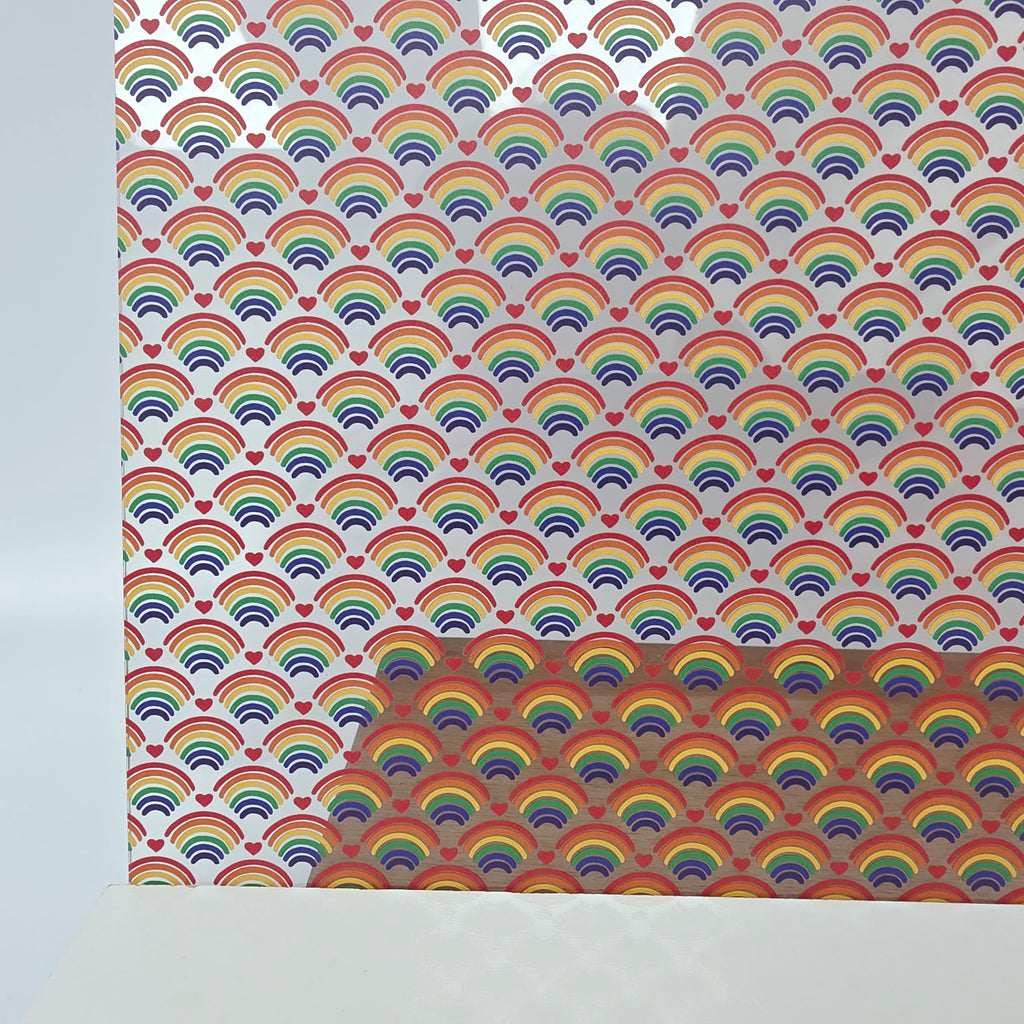PatternPly® Scattered Rainbows And Hearts sheet showing the pattern