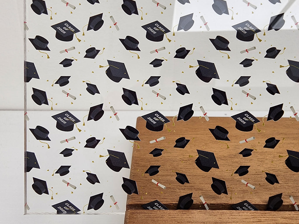 PatternPly® Scattered Graduation Caps Class of 2025 sheet showing the pattern