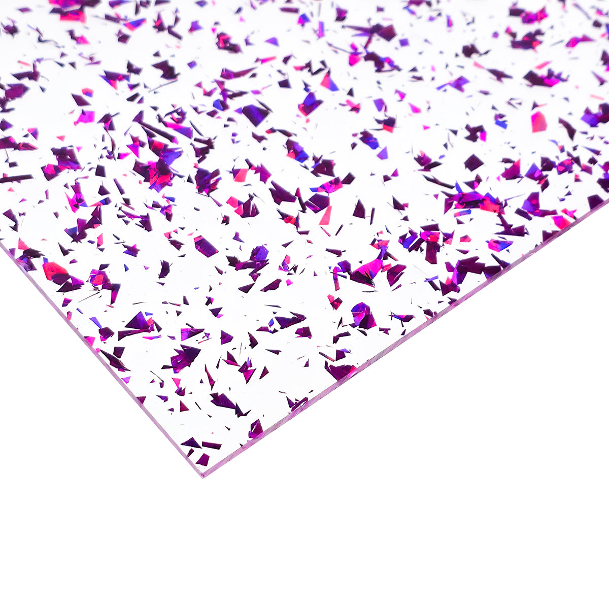 Fuchsia Holographic Flakes Cosmic Kisses acrylic sheet