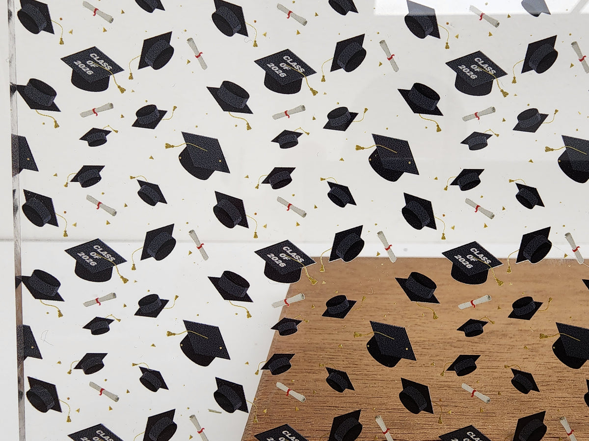 PatternPly® Scattered Graduation Caps Class of 2026 sheet showing the pattern