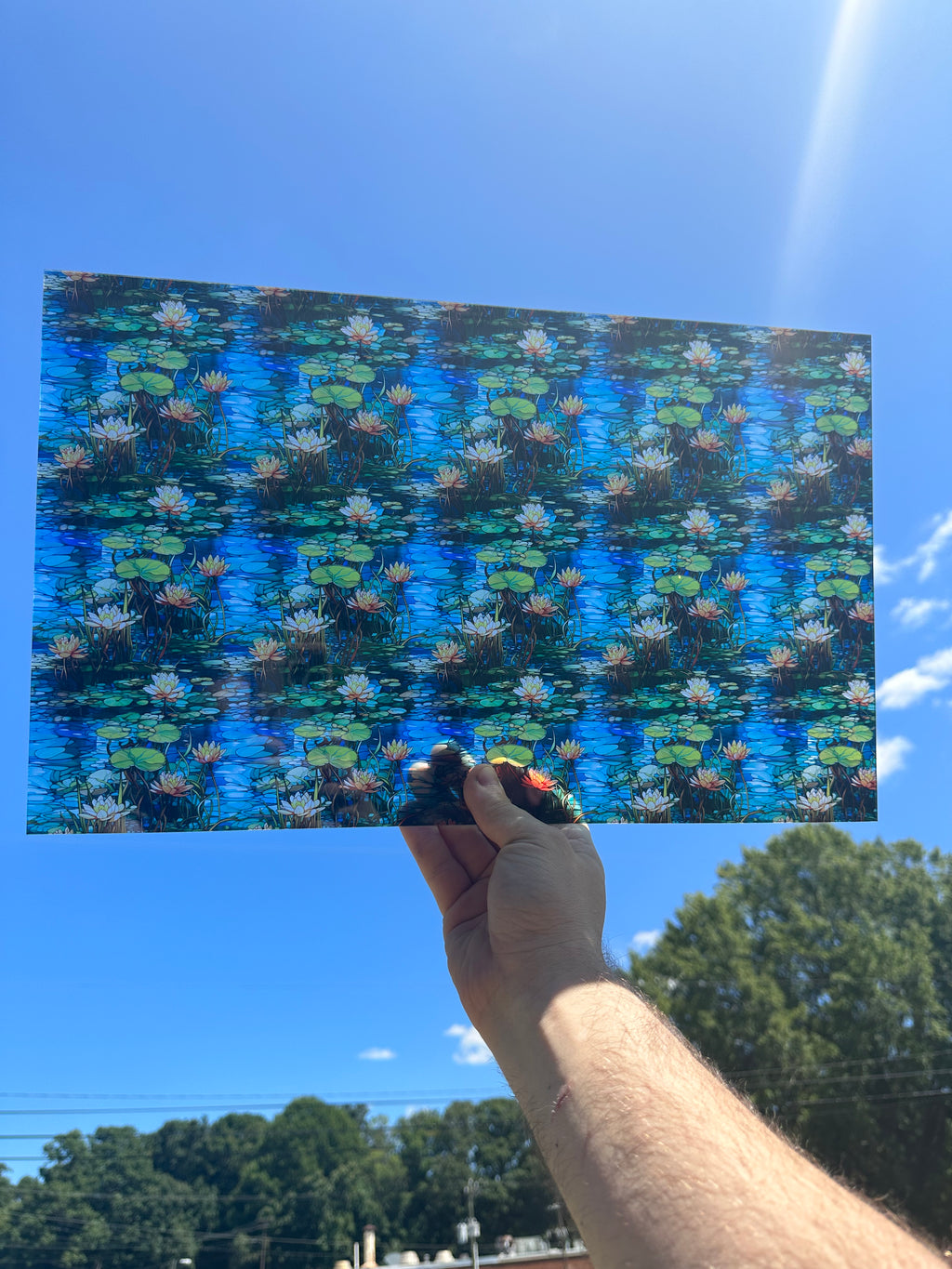 PatternPly® Transparent Lily Pad Lake Stained Glass sheet showing the pattern