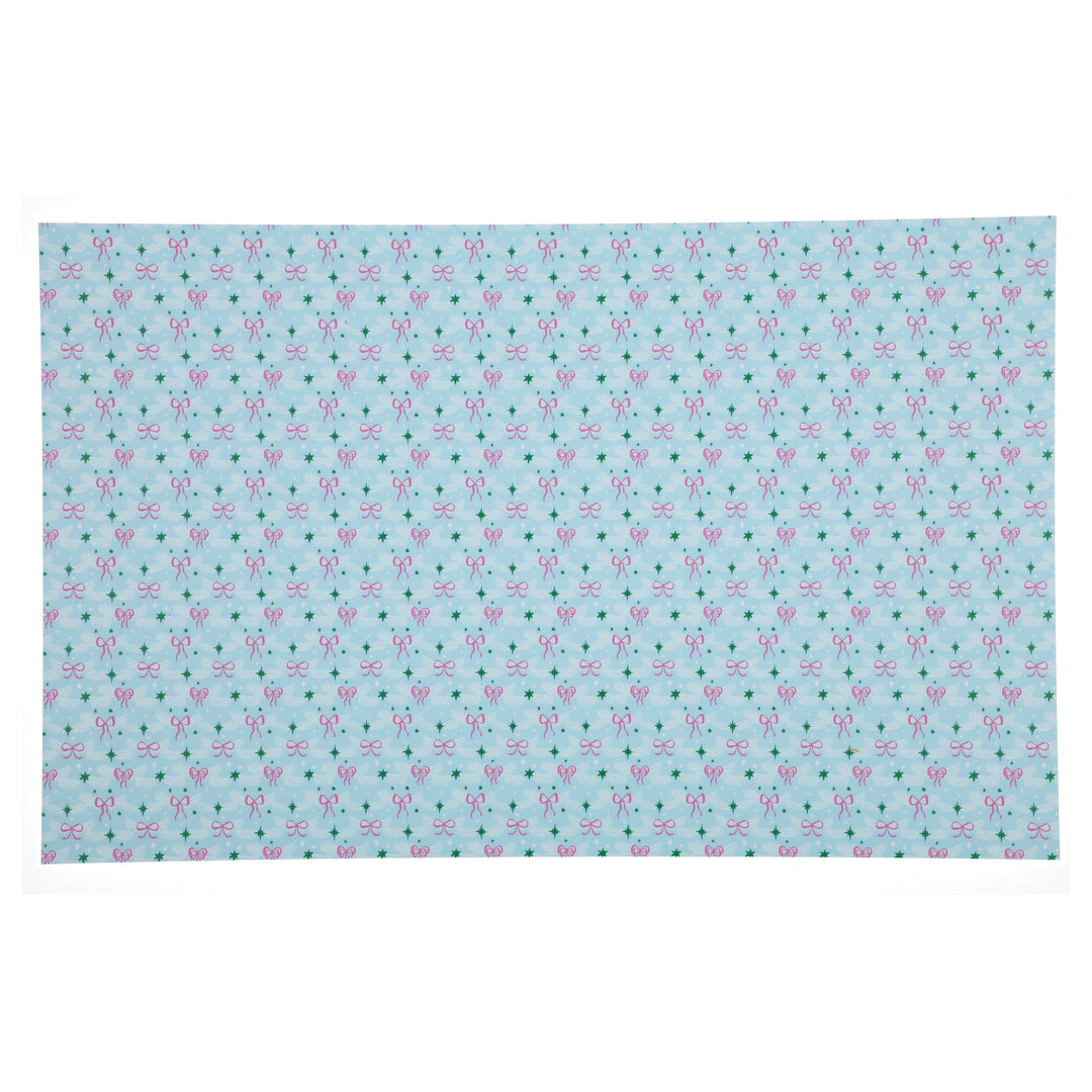 PatternPly® Full Coverage Pink Bows on Pastel Blue Pine