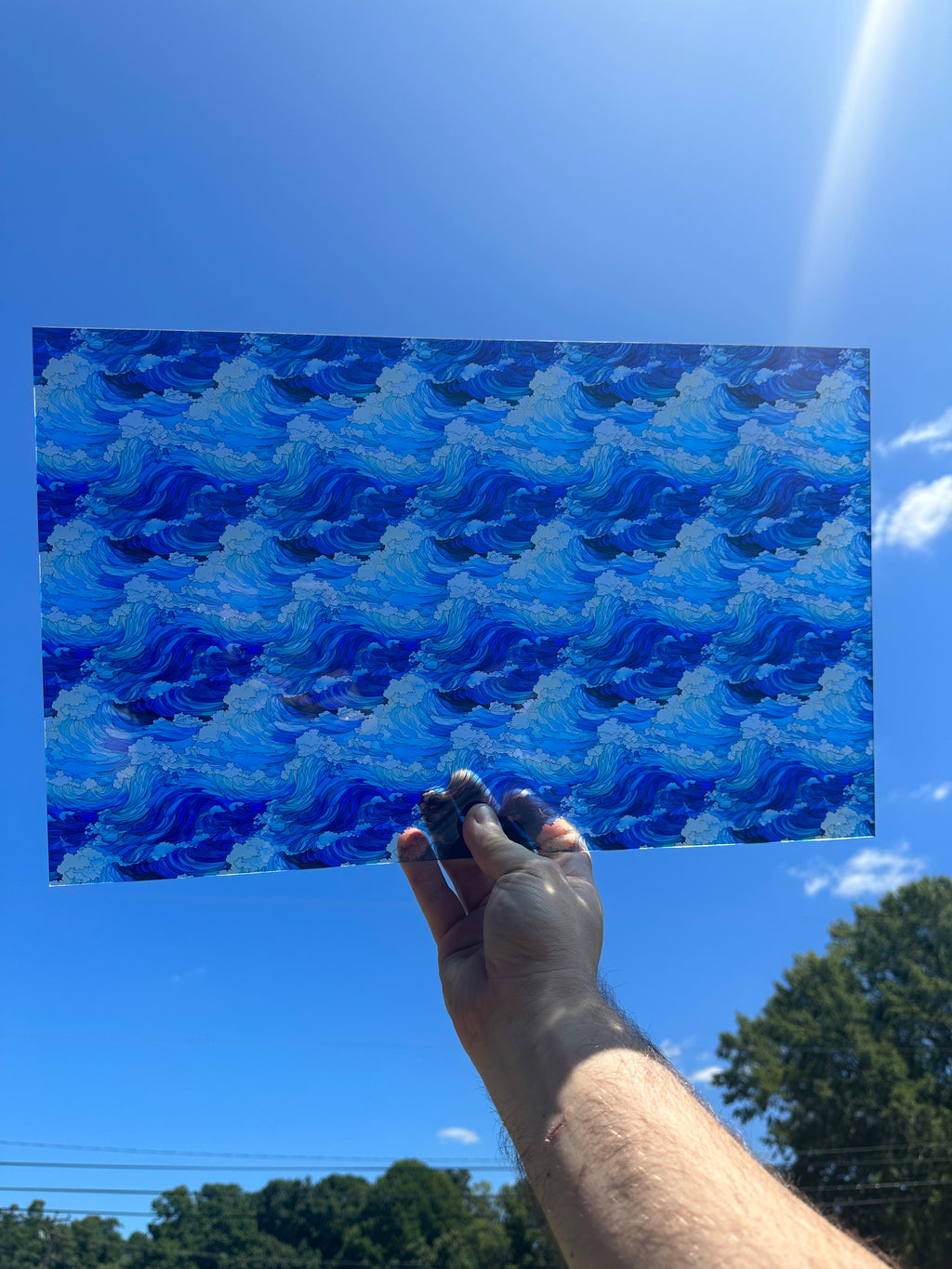PatternPly® Transparent Ocean Waves Stained Glass sheet showing the pattern