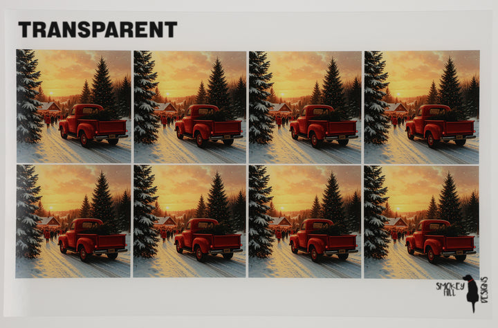 PatternPly® Transparent Red Truck and Christmas Tree Medium
