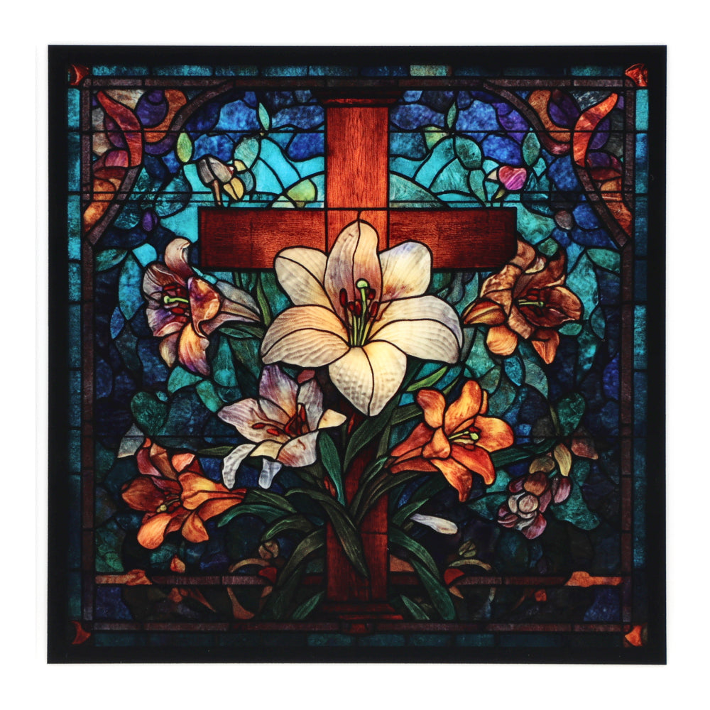 PatternPly® Transparent Stained Glass Cross with Lilies Small
