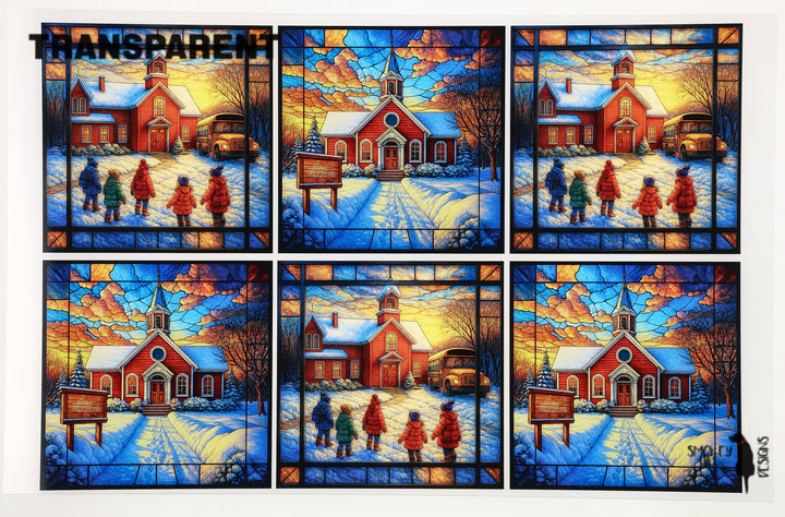 PatternPly® Transparent Schoolhouse In Winter Large