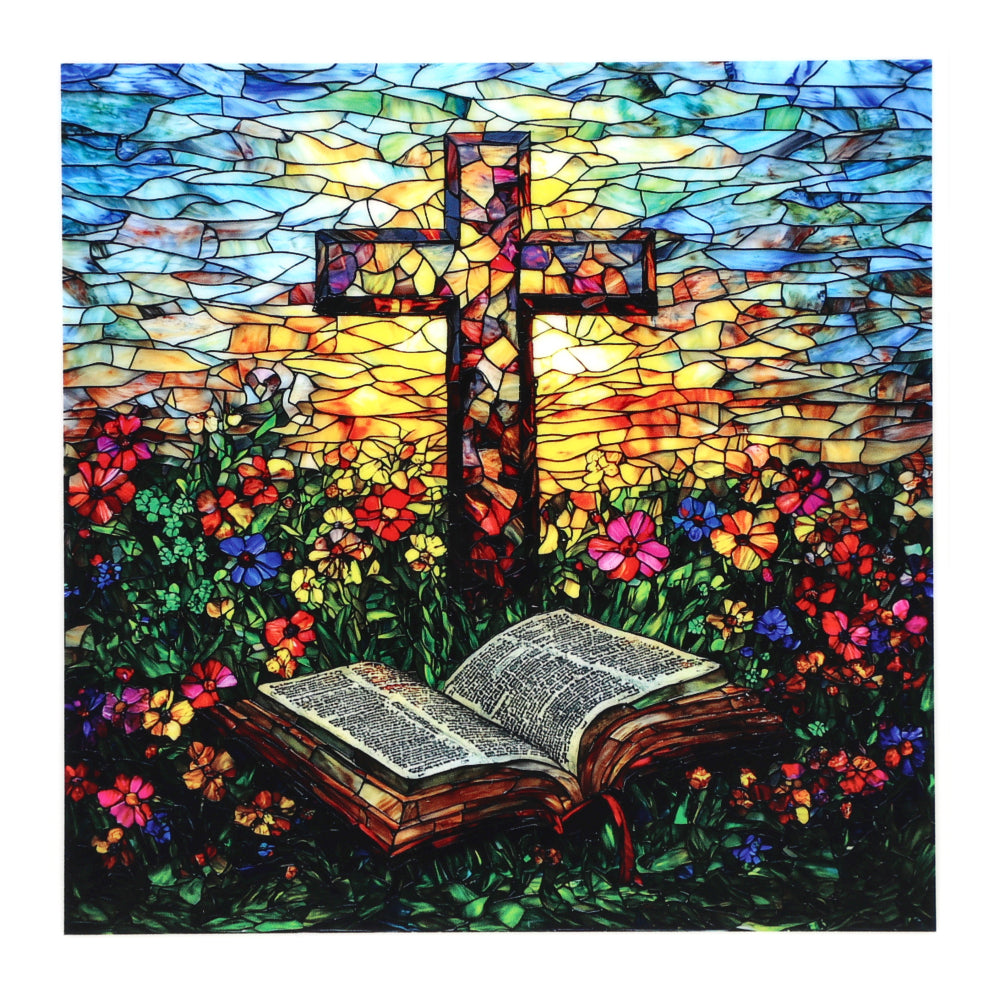 PatternPly® Transparent Stained Glass Sunset Cross Medium
