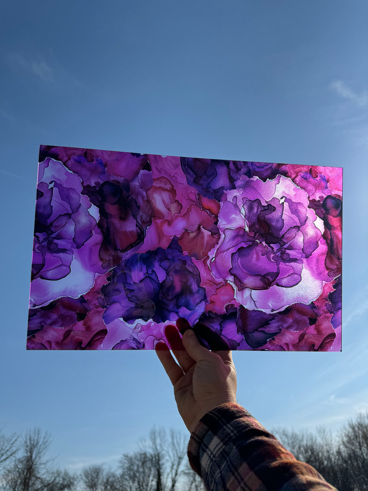 PatternPly® Transparent Purple Blooms sheet showing the pattern
