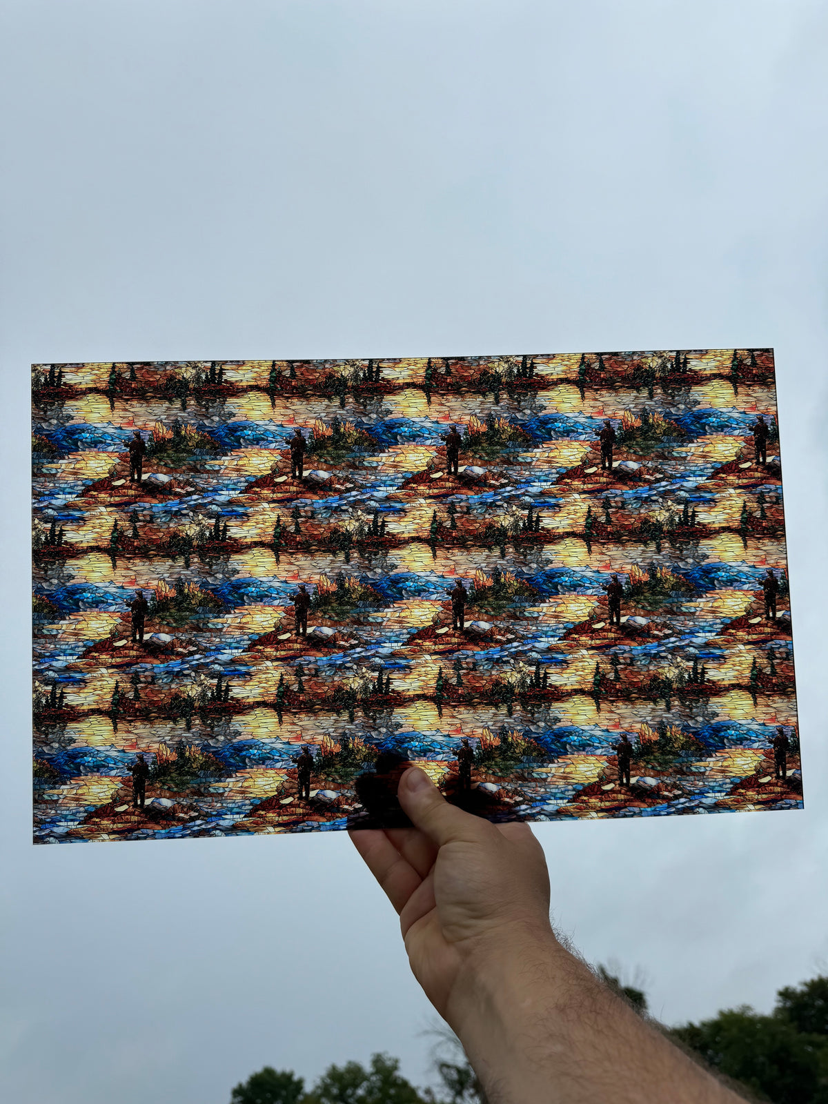 PatternPly® Transparent Stained Glass Fisherman sheet showing the pattern