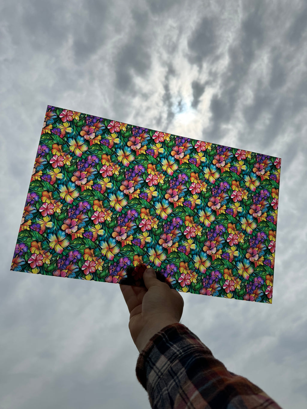 PatternPly® Transparent Stained Glass Hawaiian Floral sheet showing the pattern