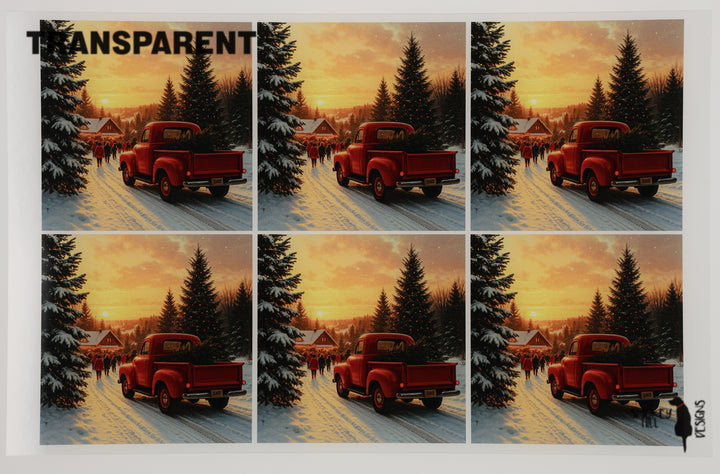PatternPly® Transparent Red Truck and Christmas Tree Large