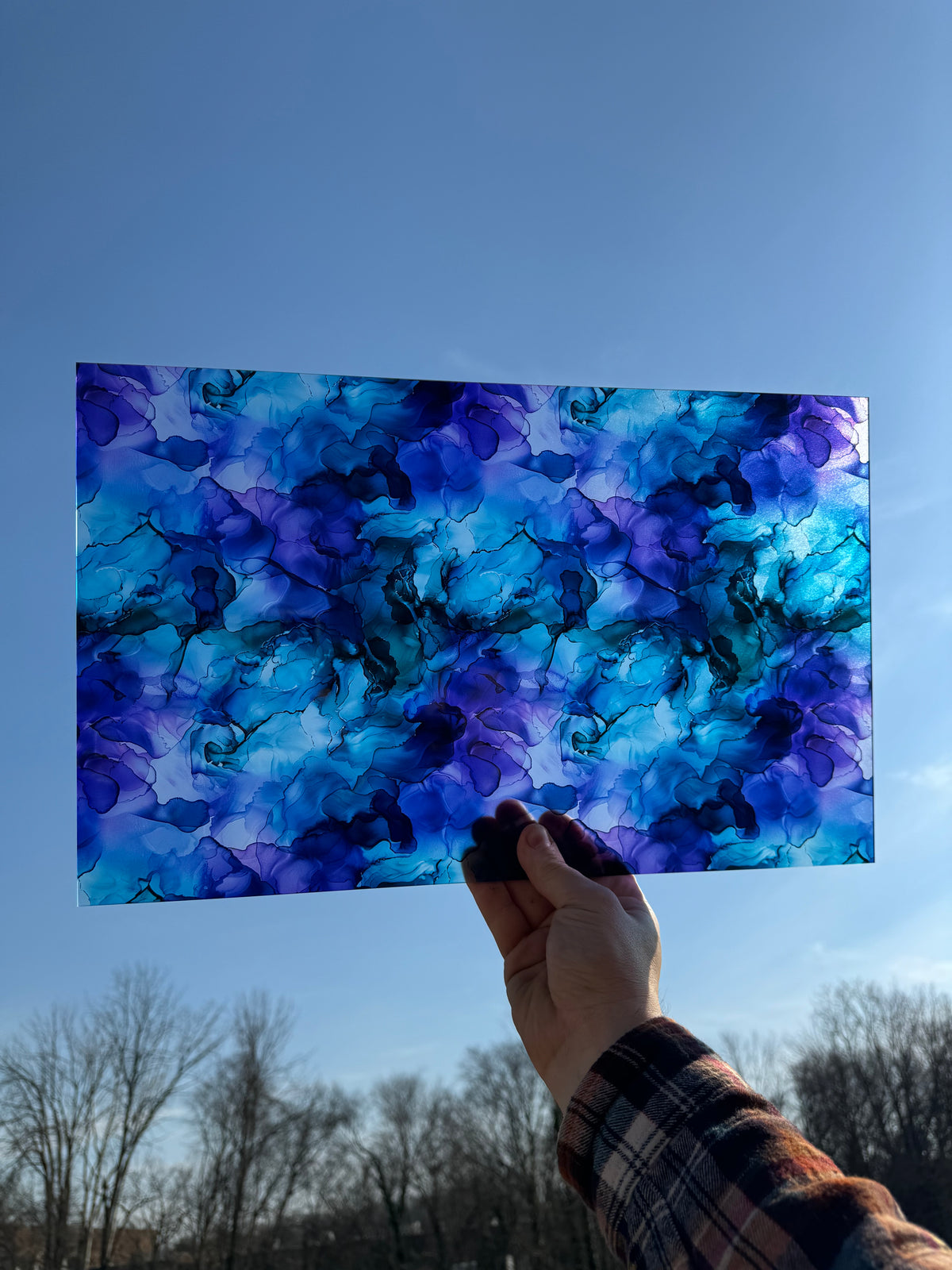 PatternPly® Transparent Teal and Purple Ink sheet showing the pattern